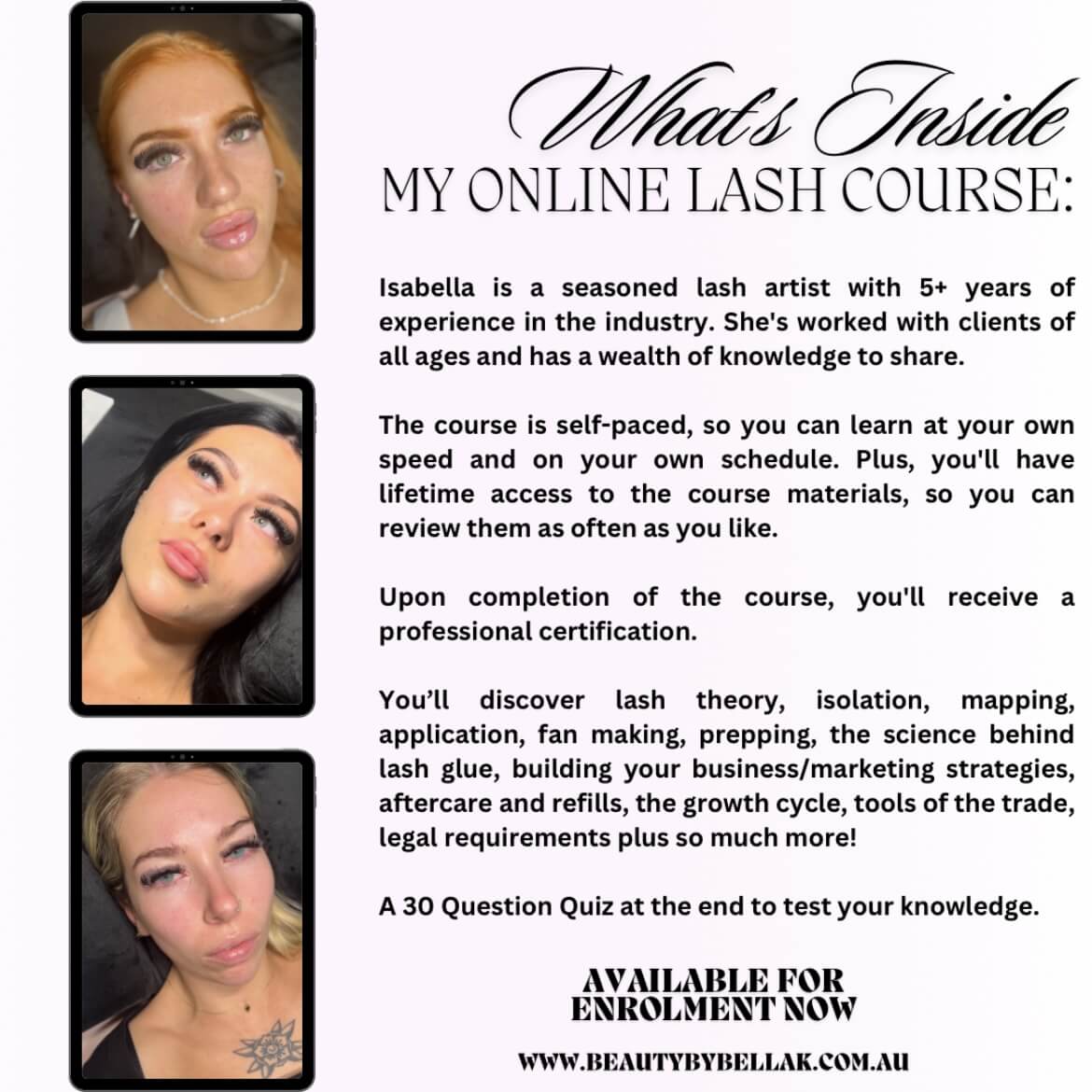 Beauty By Bella K's Online Classic & Volume Lash Course
