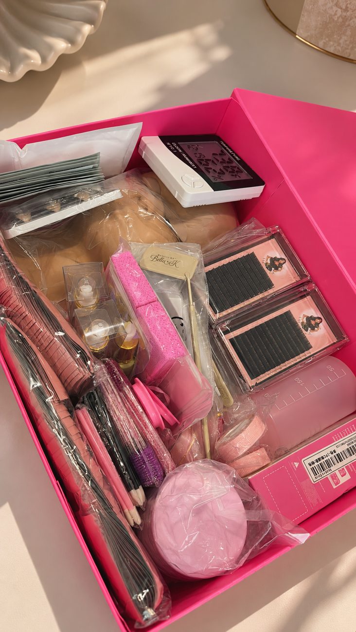 The Beauty By Bella K pro lash kit in its pink box